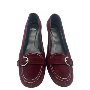 Stuart Weitzman Vintage Suede Pumps Kitten Heels‎ Maroon Buckle Women's Size 9.5